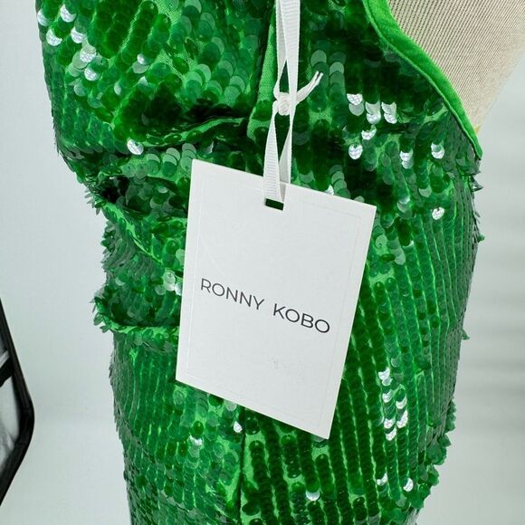 Ronny Kobo Alix‎ Green Sequined Halter Midi Gown New Small - Picture 13 of 16